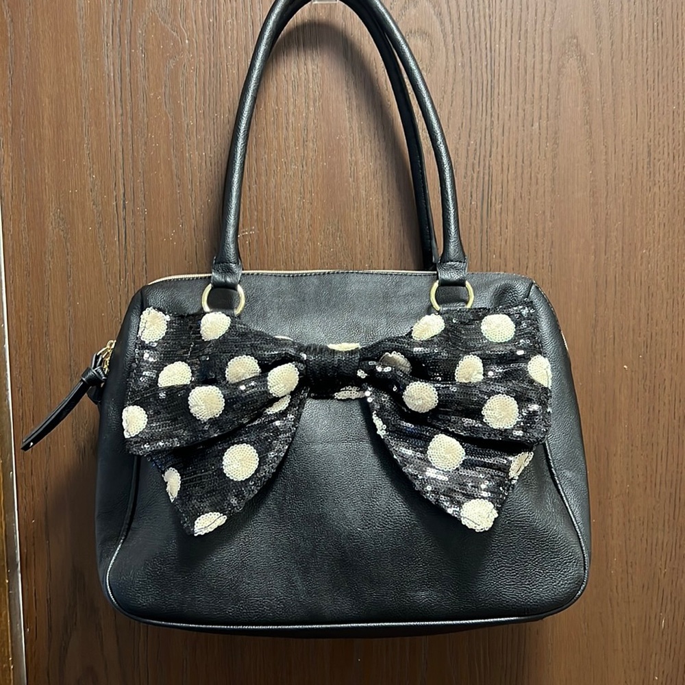 Betsey Johnson Black Satchel polka dot bow